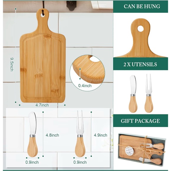 Bamboo Cheese Board and Knife Set - Picture 2 of 3